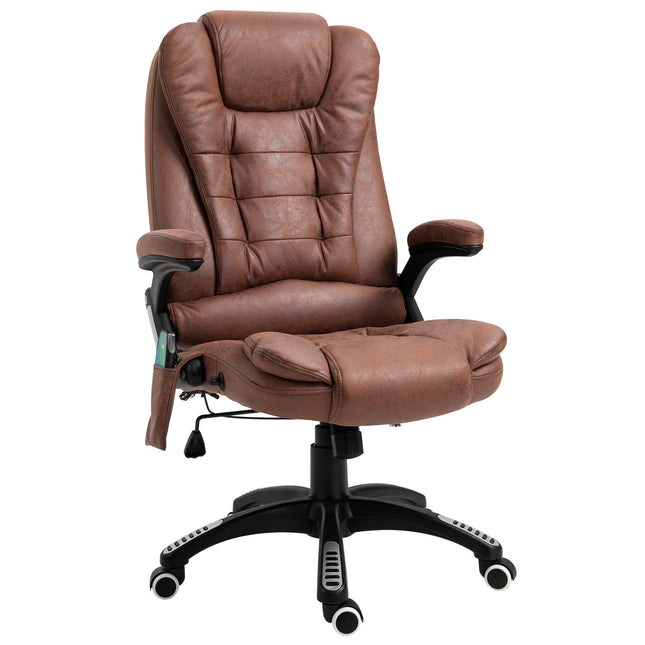 Heated Massage Office Recliner Chair with Six Massage Points, 360° Swivel, Microfiber - Brown