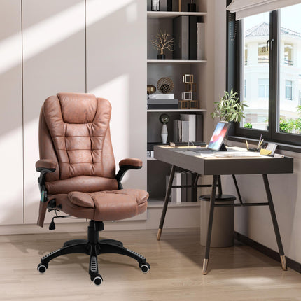 Heated Massage Office Recliner Chair with Six Massage Points, 360° Swivel, Microfiber - Brown