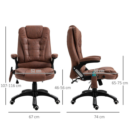 Heated Massage Office Recliner Chair with Six Massage Points, 360° Swivel, Microfiber - Brown