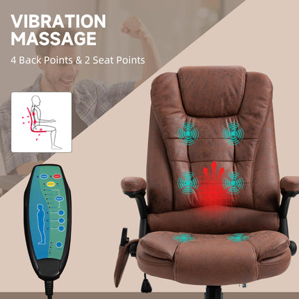 Heated Massage Office Recliner Chair with Six Massage Points, 360° Swivel, Microfiber - Brown