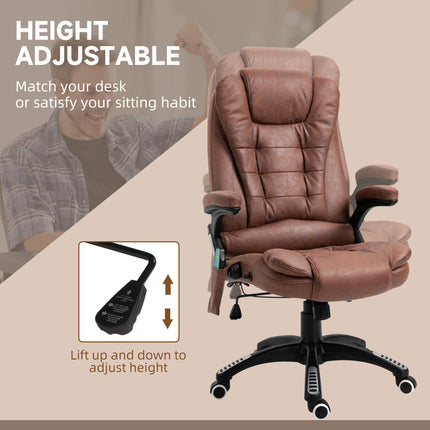 Heated Massage Office Recliner Chair with Six Massage Points, 360° Swivel, Microfiber - Brown