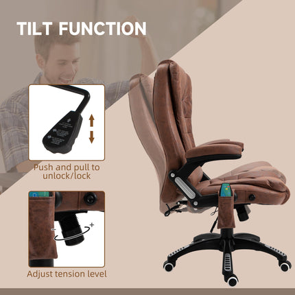 Heated Massage Office Recliner Chair with Six Massage Points, 360° Swivel, Microfiber - Brown