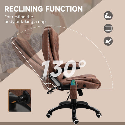 Heated Massage Office Recliner Chair with Six Massage Points, 360° Swivel, Microfiber - Brown