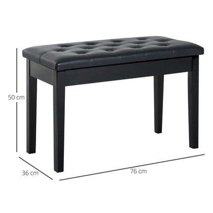 PU Leather Upholstered Piano Stool with Storage 76x36x50cm - Black