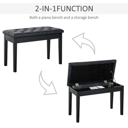 PU Leather Upholstered Piano Stool with Storage 76x36x50cm - Black