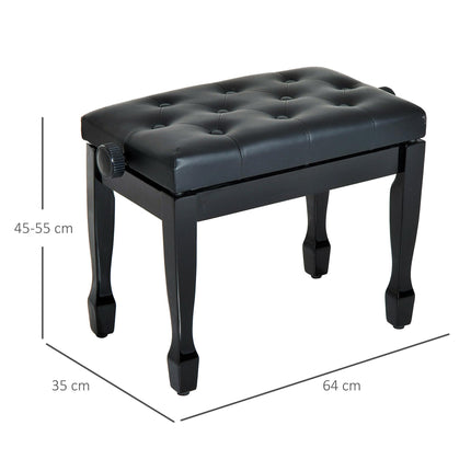 PU Leather Upholstered Height Adjustable Piano Stool with Solid Wood Frame - White