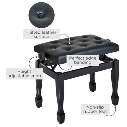 PU Leather Upholstered Height Adjustable Piano Stool with Solid Wood Frame - White