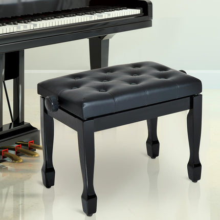 PU Leather Upholstered Height Adjustable Piano Stool with Solid Wood Frame - White