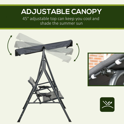 3 Seater Garden Swing Chair with Adjustable Canopy, Rattan Seat & Steel Frame for Patio - Dark Grey