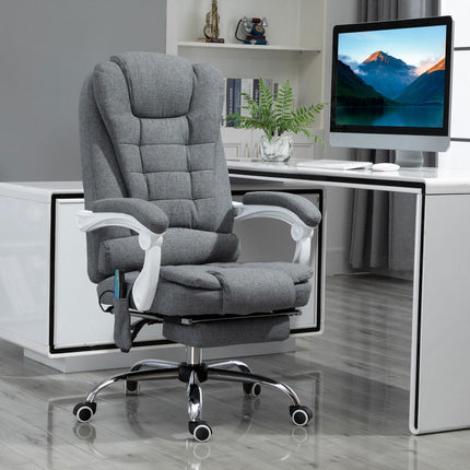 Heated 6-Point Vibration Massage Executive Reclining Office Chair with Footrest - Grey