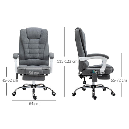 Heated 6-Point Vibration Massage Executive Reclining Office Chair with Footrest - Grey