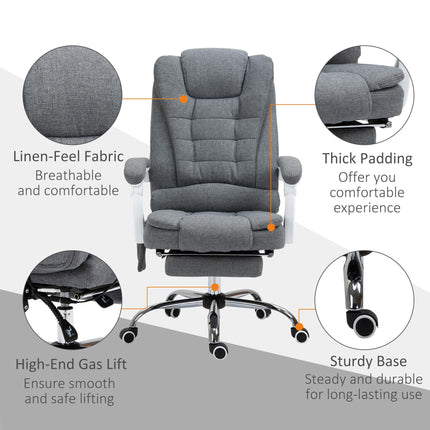 Heated 6-Point Vibration Massage Executive Reclining Office Chair with Footrest - Grey