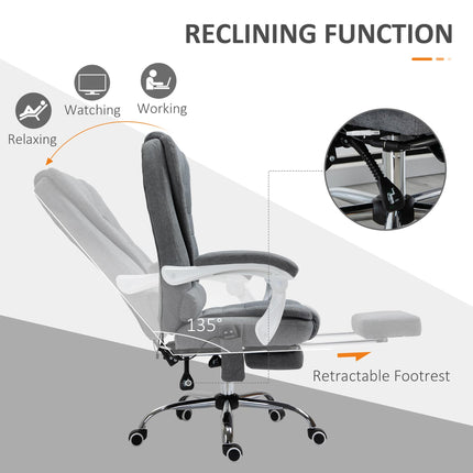 Heated 6-Point Vibration Massage Executive Reclining Office Chair with Footrest - Grey