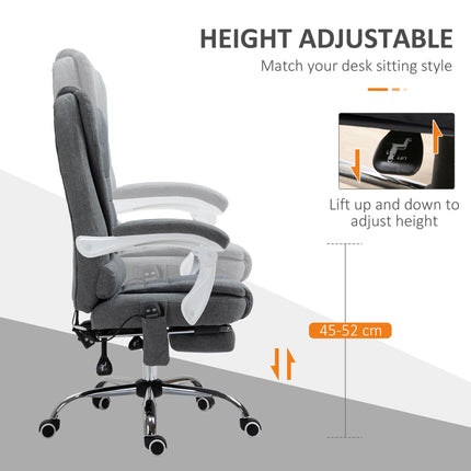 Heated 6-Point Vibration Massage Executive Reclining Office Chair with Footrest - Grey