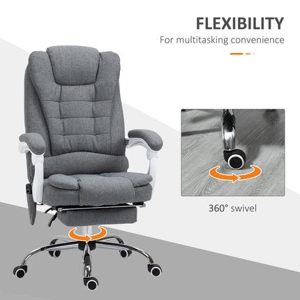 Heated 6-Point Vibration Massage Executive Reclining Office Chair with Footrest - Grey