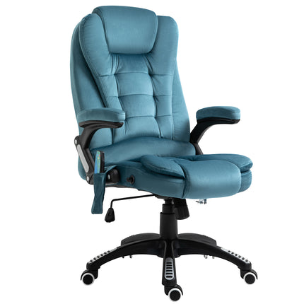 Heated Massage Recliner Office Chair with Six Massage Points Velvet-Feel Fabric 360° Swivel - Blue