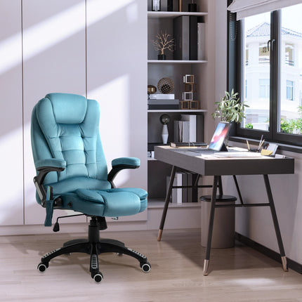 Heated Massage Recliner Office Chair with Six Massage Points Velvet-Feel Fabric 360° Swivel - Blue