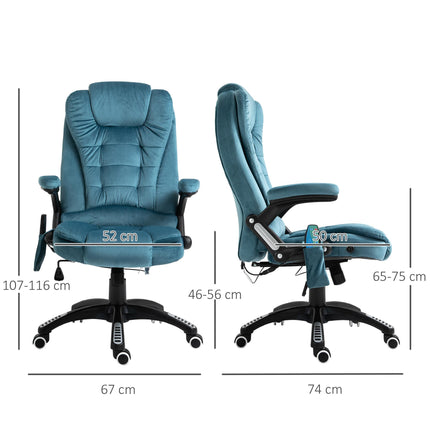 Heated Massage Recliner Office Chair with Six Massage Points Velvet-Feel Fabric 360° Swivel - Blue
