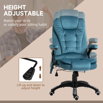 Heated Massage Recliner Office Chair with Six Massage Points Velvet-Feel Fabric 360° Swivel - Blue