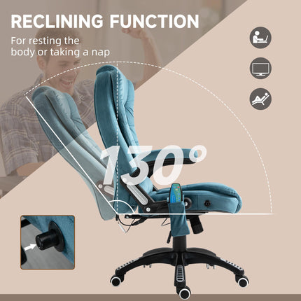 Heated Massage Recliner Office Chair with Six Massage Points Velvet-Feel Fabric 360° Swivel - Blue