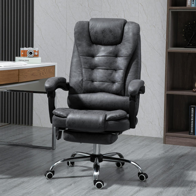 Heated 6-Point Vibration Massage Executive Office Chair with Adjustable Recline, Footrest & Swivel - Dark Grey