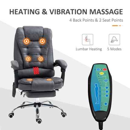 Heated 6-Point Vibration Massage Executive Office Chair with Adjustable Recline, Footrest & Swivel - Dark Grey