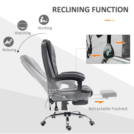 Heated 6-Point Vibration Massage Executive Office Chair with Adjustable Recline, Footrest & Swivel - Dark Grey