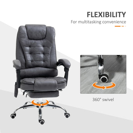 Heated 6-Point Vibration Massage Executive Office Chair with Adjustable Recline, Footrest & Swivel - Dark Grey