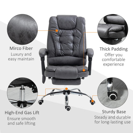 Heated 6-Point Vibration Massage Executive Office Chair with Adjustable Recline, Footrest & Swivel - Dark Grey