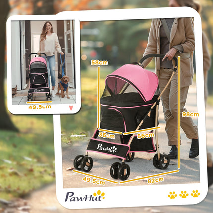 3-in-1 Detachable Pet Stroller with Foldable Bag, Universal Wheels, Canopy & Storage Basket - Pink