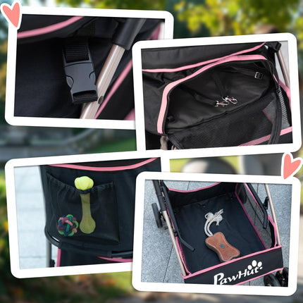 3-in-1 Detachable Pet Stroller with Foldable Bag, Universal Wheels, Canopy & Storage Basket - Pink