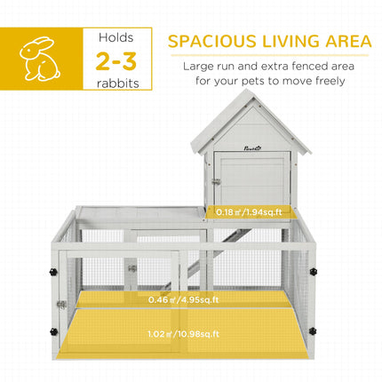 Wooden Indoor Rabbit Hutch with Extra Fenced Area and Slide-Out Tray, Large Guinea Pig Cage - Light Grey