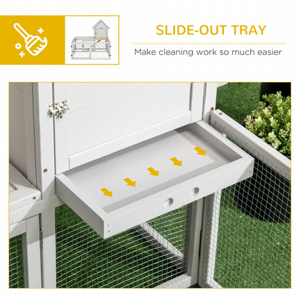 Wooden Indoor Rabbit Hutch with Extra Fenced Area and Slide-Out Tray, Large Guinea Pig Cage - Light Grey