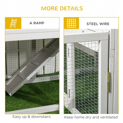 Wooden Indoor Rabbit Hutch with Extra Fenced Area and Slide-Out Tray, Large Guinea Pig Cage - Light Grey