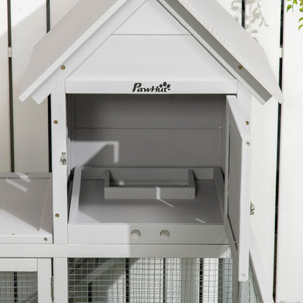 Wooden Indoor Rabbit Hutch with Extra Fenced Area and Slide-Out Tray, Large Guinea Pig Cage - Light Grey