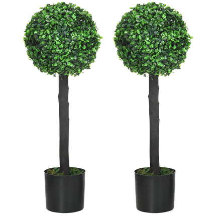 Set of 2 Artificial Boxwood Ball Trees in Pot 60cm for Indoor Outdoor Decor - Green