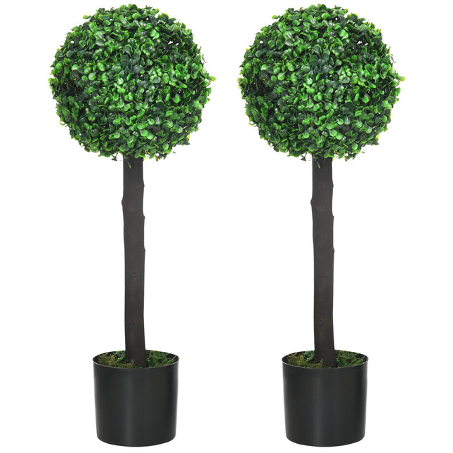 Set of 2 Artificial Boxwood Ball Trees in Pot 60cm for Indoor Outdoor Decor - Green