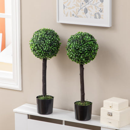 Set of 2 Artificial Boxwood Ball Trees in Pot 60cm for Indoor Outdoor Decor - Green