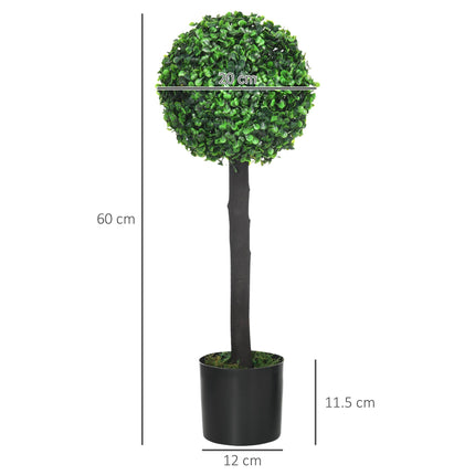 Set of 2 Artificial Boxwood Ball Trees in Pot 60cm for Indoor Outdoor Decor - Green