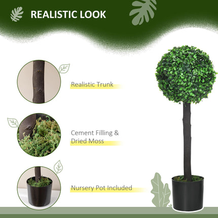 Set of 2 Artificial Boxwood Ball Trees in Pot 60cm for Indoor Outdoor Decor - Green