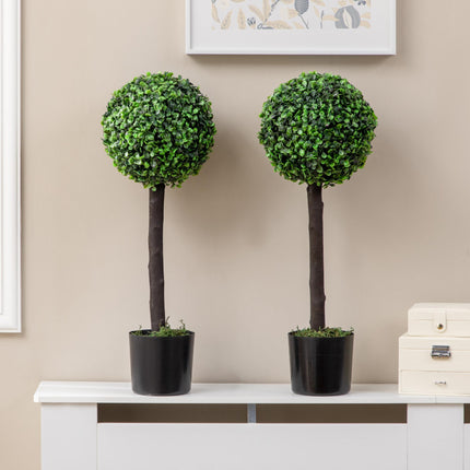 Set of 2 Artificial Boxwood Ball Trees in Pot 60cm for Indoor Outdoor Decor - Green