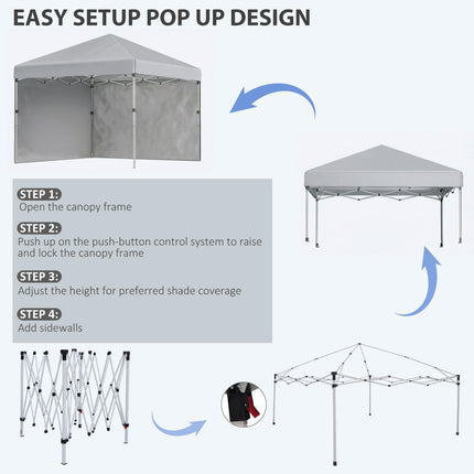3 x 3 m Pop Up Gazebo, UPF 30+ Party Tent with 2 Sidewalls, Weight Bags and Wheeled Bag, Light Grey
