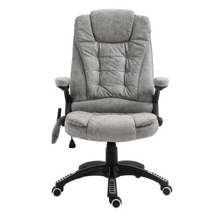 Heated Massage Recliner Office Chair with Six Massage Points, 360° Swivel, Microfiber Upholstery - Grey