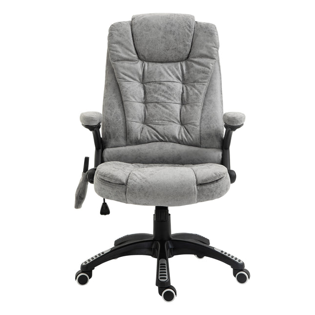 Heated Massage Recliner Office Chair with Six Massage Points, 360° Swivel, Microfiber Upholstery - Grey