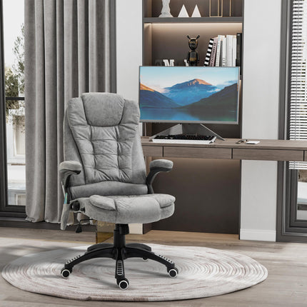 Heated Massage Recliner Office Chair with Six Massage Points, 360° Swivel, Microfiber Upholstery - Grey