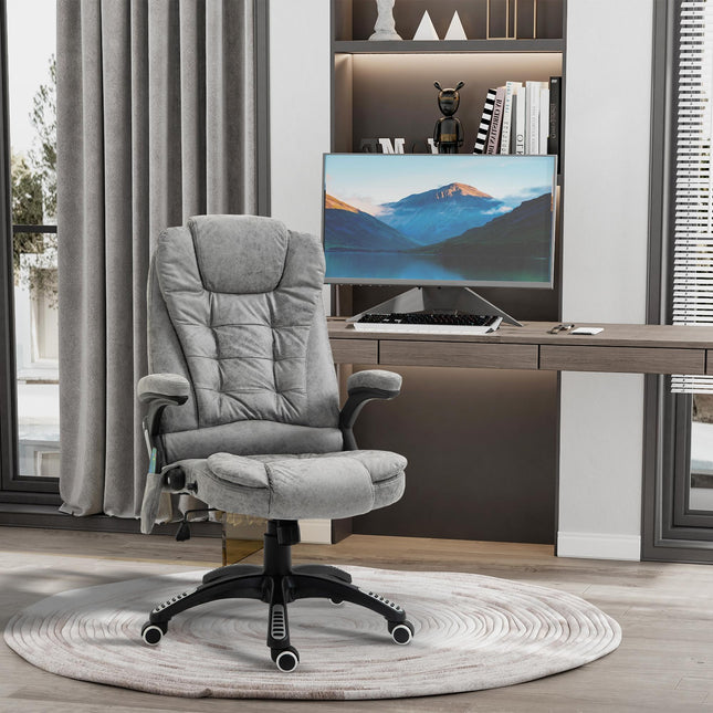 Heated Massage Recliner Office Chair with Six Massage Points, 360° Swivel, Microfiber Upholstery - Grey