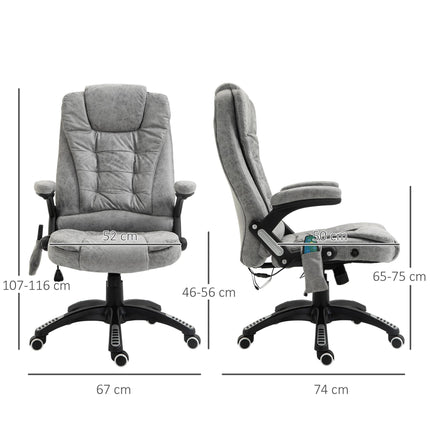 Heated Massage Recliner Office Chair with Six Massage Points, 360° Swivel, Microfiber Upholstery - Grey