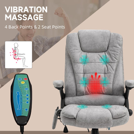 Heated Massage Recliner Office Chair with Six Massage Points, 360° Swivel, Microfiber Upholstery - Grey