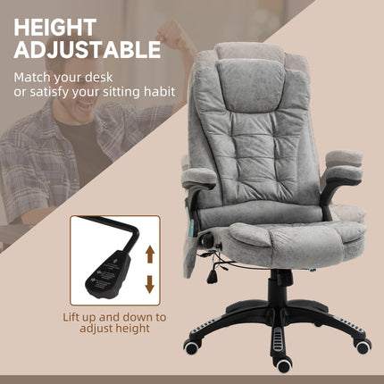 Heated Massage Recliner Office Chair with Six Massage Points, 360° Swivel, Microfiber Upholstery - Grey