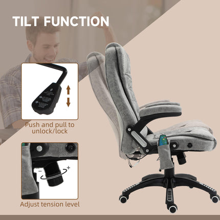 Heated Massage Recliner Office Chair with Six Massage Points, 360° Swivel, Microfiber Upholstery - Grey